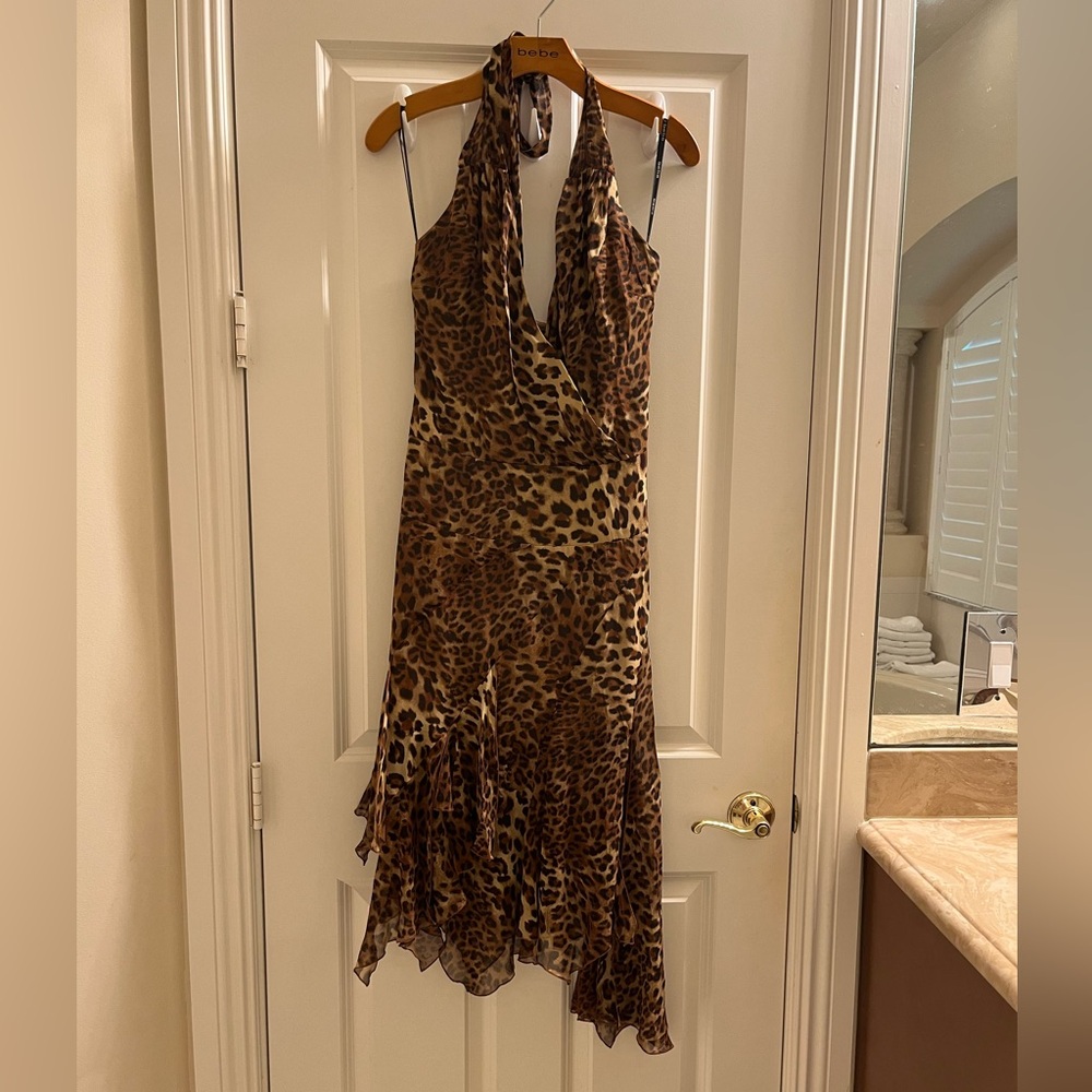 bebe Asymmetrical Leopard Print Dress